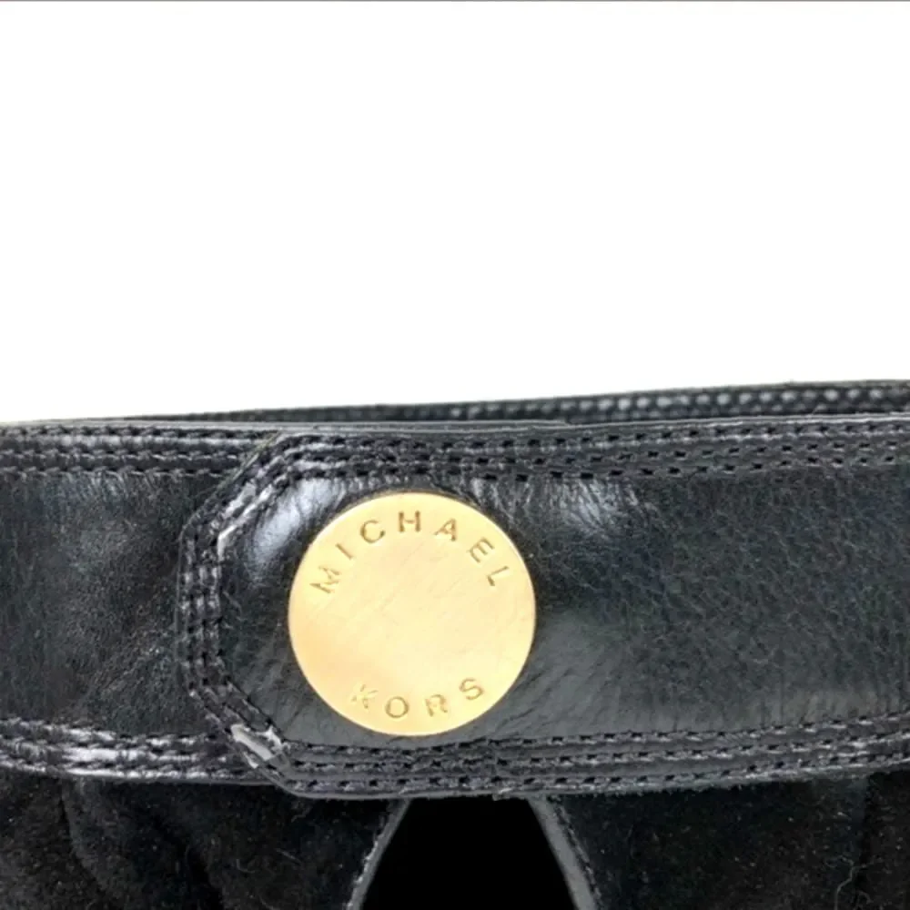 Michael Kors Womens Suede Boots 5.5 Black Zip Knee High Heeled Slouchy Leather - Picture 6 of 8